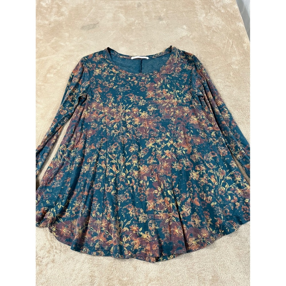 Peruvian Connection Twiight Meadow Tunic AOP Floral Women XS/S Blue Pima Modal